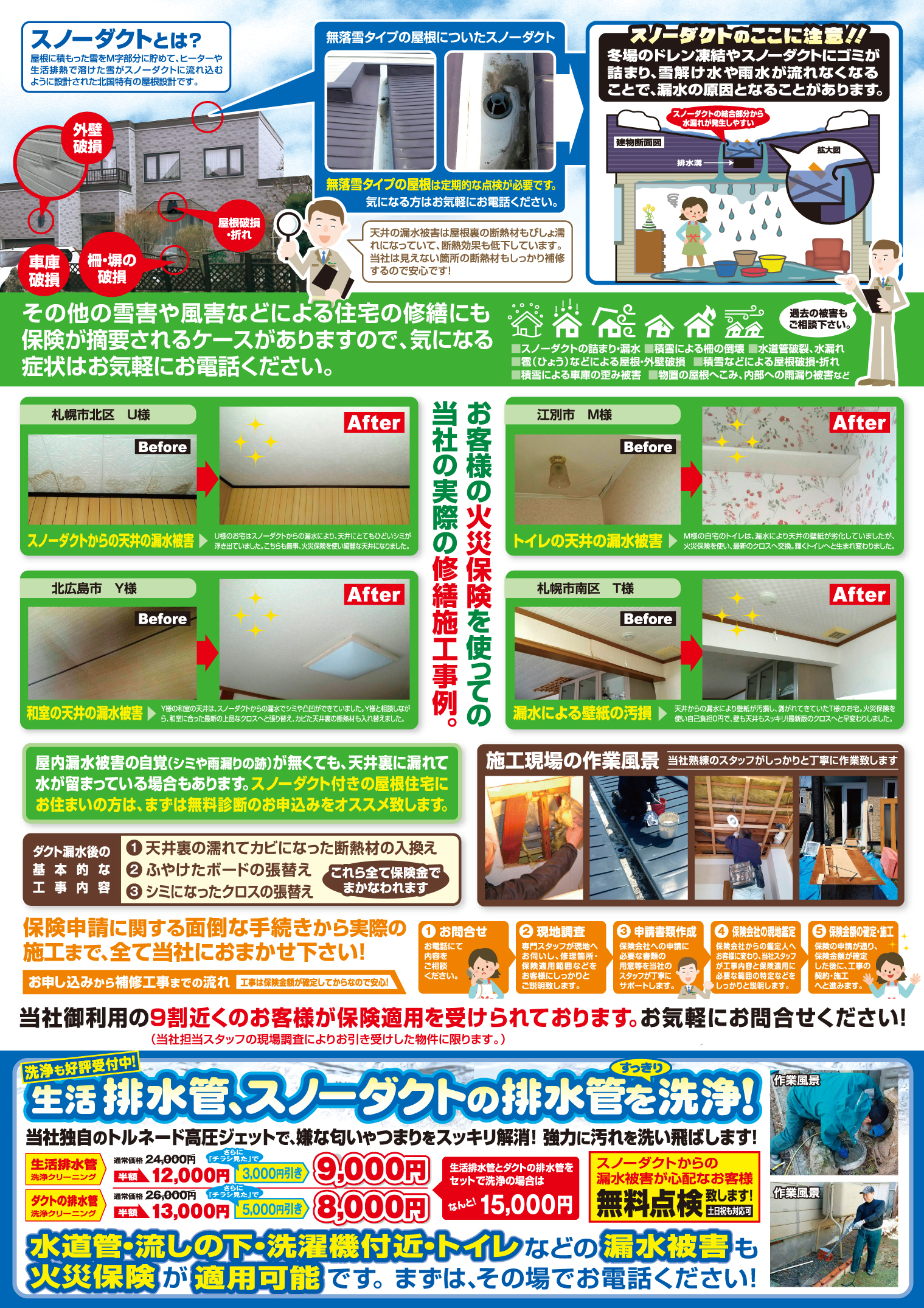 チラシ 広告の掲載実績 札幌でスノーダクトからの部屋の漏水跡を火災保険を使って修繕 Itc アイ ティ コン